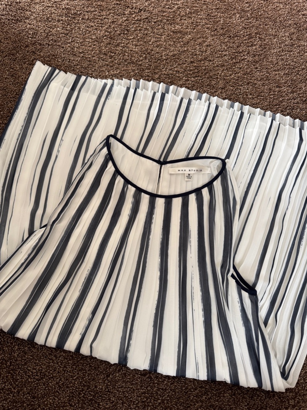 Max Studio Navy and White Pleated Striped dress